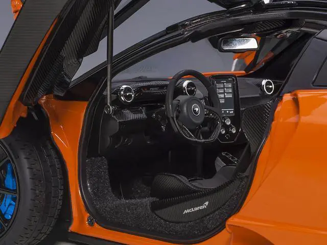 Alt view image 8 of 14 - Mclaren Senna Trophy Mira Orange and Black with Carbon Accents 1/18 Model Car by Autoart