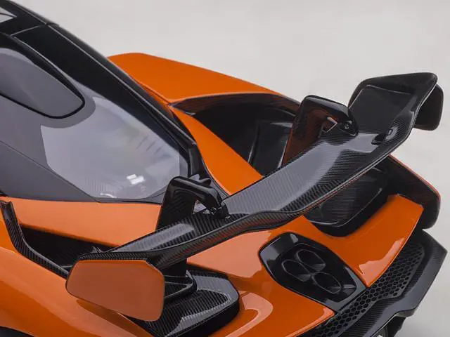 Alt view image 9 of 14 - Mclaren Senna Trophy Mira Orange and Black with Carbon Accents 1/18 Model Car by Autoart