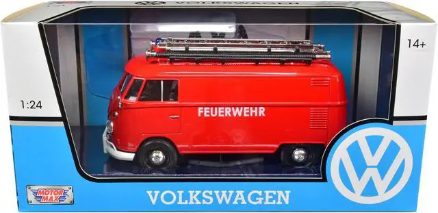 Alt view image 2 of 7 - Volkswagen Type 2 (T1) Fire Van "Feuerwehr" Red 1/24 Diecast Model Car by Motormax