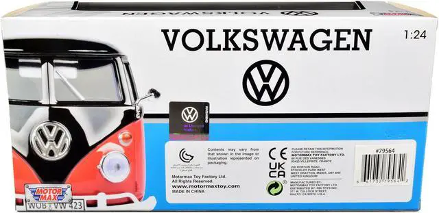 Alt view image 3 of 7 - Volkswagen Type 2 (T1) Fire Van "Feuerwehr" Red 1/24 Diecast Model Car by Motormax