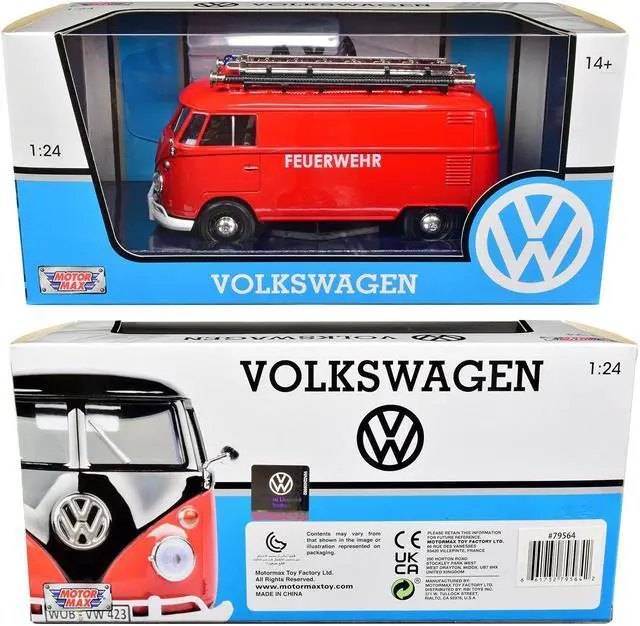 Alt view image 4 of 7 - Volkswagen Type 2 (T1) Fire Van "Feuerwehr" Red 1/24 Diecast Model Car by Motormax