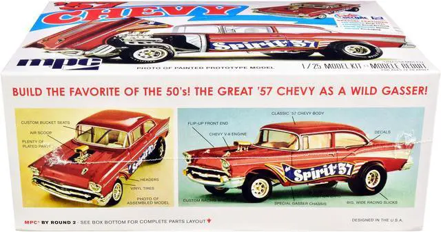 Alt view image 4 of 6 - Skill 2 Model Kit 1957 Chevrolet Gasser Flip Nose "Spirit of 57" 1/25 Scale Model by MPC
