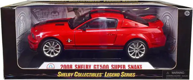 Alt view image 2 of 5 - 2008 Ford Shelby Mustang GT500 Super Snake Red with Black Stripes \Shelby Collectibles Legend\ Series 1/18 Diecast Model Car by Shelby Collectibles"""