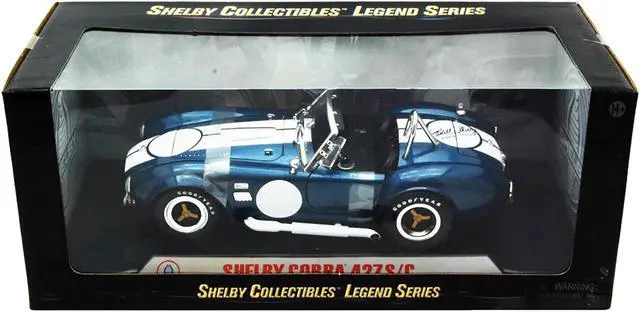 Alt view image 4 of 4 - 1965 Shelby Cobra 427 S/C Dark Blue Metallic with White Stripes with Printed Carroll Shelby's Signature on the Trunk 1/18 Diecast Model Car by Shelby Collectibles