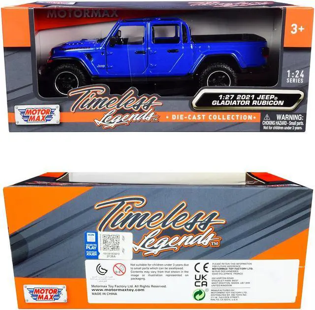 Alt view image 4 of 4 - 2021 Jeep Gladiator Rubicon (Open Top) Pickup Truck Blue 1/24-1/27 Diecast Model Car by Motormax