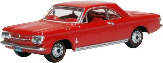 Alt view image 4 of 7 - 1963 Chevrolet Corvair Coupe Riverside Red with Red Interior 1/87 (HO) Scale Diecast Model Car by Oxford Diecast