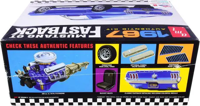 Alt view image 5 of 8 - Skill 2 Model Kit 1967 Ford Mustang GT Fastback 1/25 Scale Model by AMT