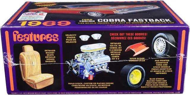 Alt view image 4 of 6 - Skill 2 Model Kit 1969 Ford Torino Cobra Fastback 3-in-1 Kit 1/25 Scale Model by AMT