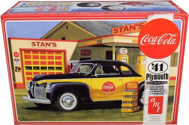 Alt view image 3 of 6 - Skill 3 Model Kit 1941 Plymouth Coupe with 4 Bottle Crates "Coca-Cola" 1/25 Scale Model by AMT