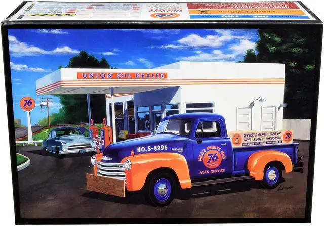 Alt view image 3 of 6 - Skill 2 Model Kit 1950 Chevrolet 3100 Pickup Truck "Union 76" 2 in 1 Kit (Skill 2) 1/25 Scale Model by AMT