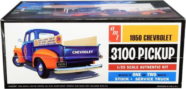 Alt view image 4 of 6 - Skill 2 Model Kit 1950 Chevrolet 3100 Pickup Truck "Union 76" 2 in 1 Kit (Skill 2) 1/25 Scale Model by AMT