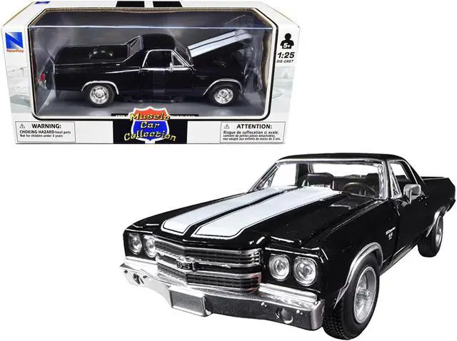 Main image of 1970 Chevrolet El Camino SS Black with White Stripes "Muscle Car Collection" 1/25 Diecast Model Car by New Ray