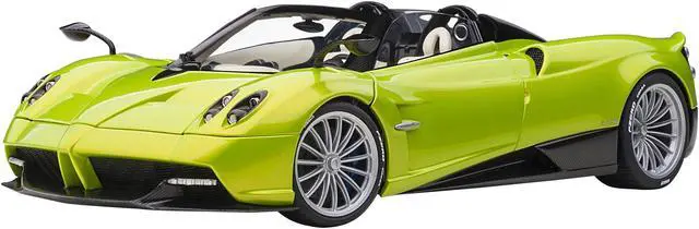 Alt view image 6 of 14 - Pagani Huayra Roadster Verde Firenze Green Metallic and Carbon with Luggage Set 1/18 Model Car by Autoart