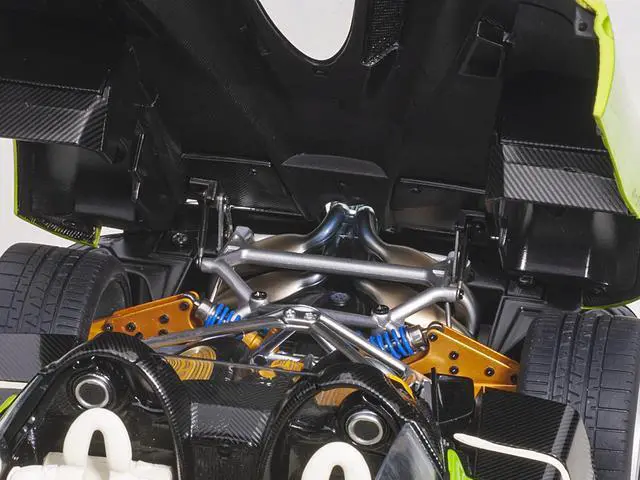 Alt view image 9 of 14 - Pagani Huayra Roadster Verde Firenze Green Metallic and Carbon with Luggage Set 1/18 Model Car by Autoart