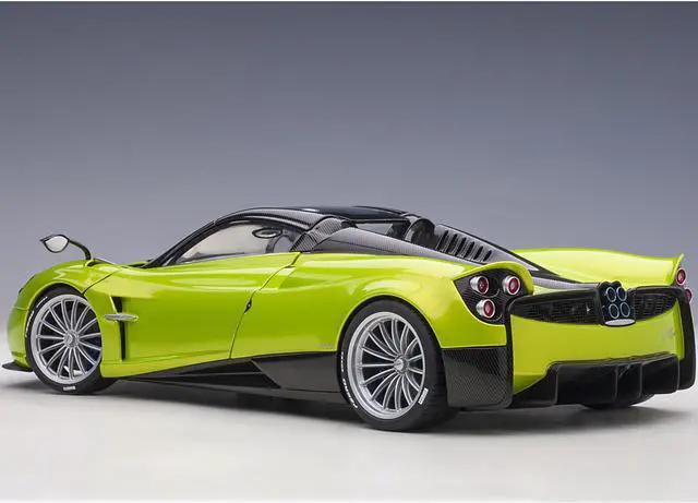 Alt view image 11 of 14 - Pagani Huayra Roadster Verde Firenze Green Metallic and Carbon with Luggage Set 1/18 Model Car by Autoart