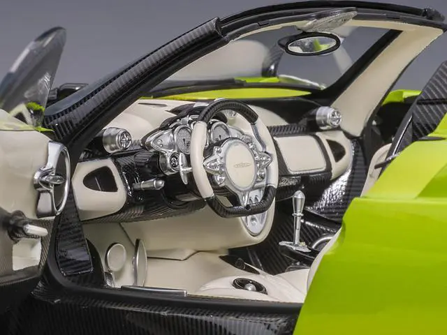 Alt view image 8 of 14 - Pagani Huayra Roadster Verde Firenze Green Metallic and Carbon with Luggage Set 1/18 Model Car by Autoart