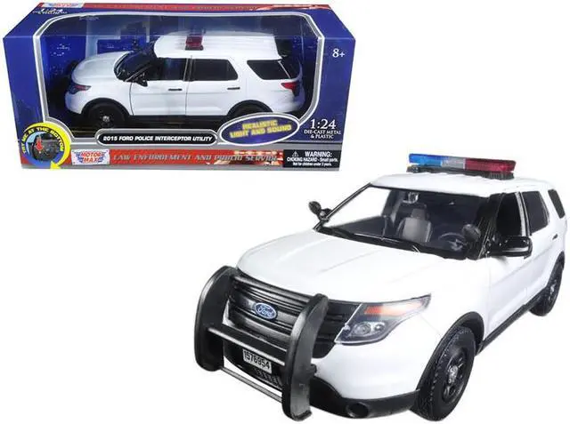 Alt view image 3 of 7 - 2015 Ford Police Interceptor Utility White with Flashing Light Bar and Front and Rear Lights and 2 Sounds 1/24 Diecast Model Car by Motormax