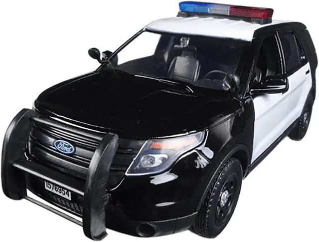 Alt view image 5 of 6 - 2015 Ford Police Interceptor Utility Black and White with Flashing Light Bar and Front and Rear Lights and 2 Sounds 1/24 Diecast Model Car by Motormax