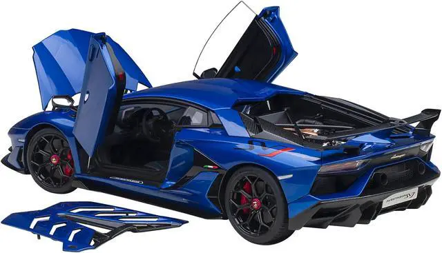 Alt view image 3 of 8 - Lamborghini Aventador SVJ Blue Nethuns Metallic 1/18 Model Car by Autoart