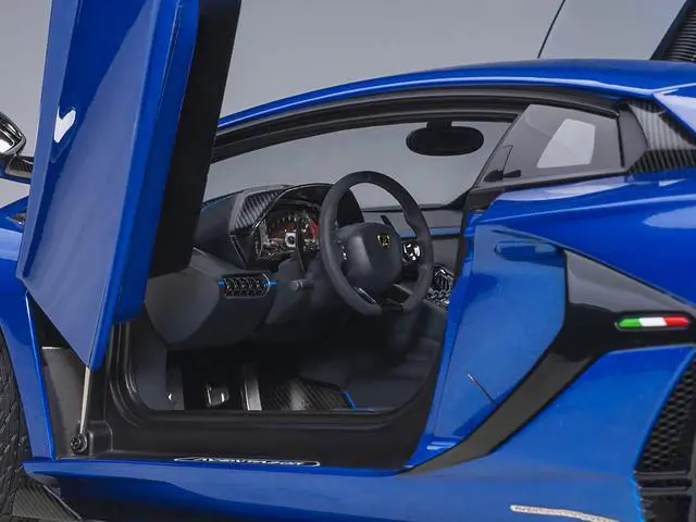 Alt view image 5 of 8 - Lamborghini Aventador SVJ Blue Nethuns Metallic 1/18 Model Car by Autoart