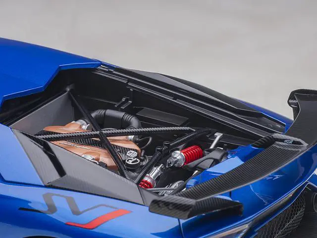 Alt view image 6 of 8 - Lamborghini Aventador SVJ Blue Nethuns Metallic 1/18 Model Car by Autoart