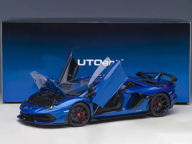 Alt view image 7 of 8 - Lamborghini Aventador SVJ Blue Nethuns Metallic 1/18 Model Car by Autoart