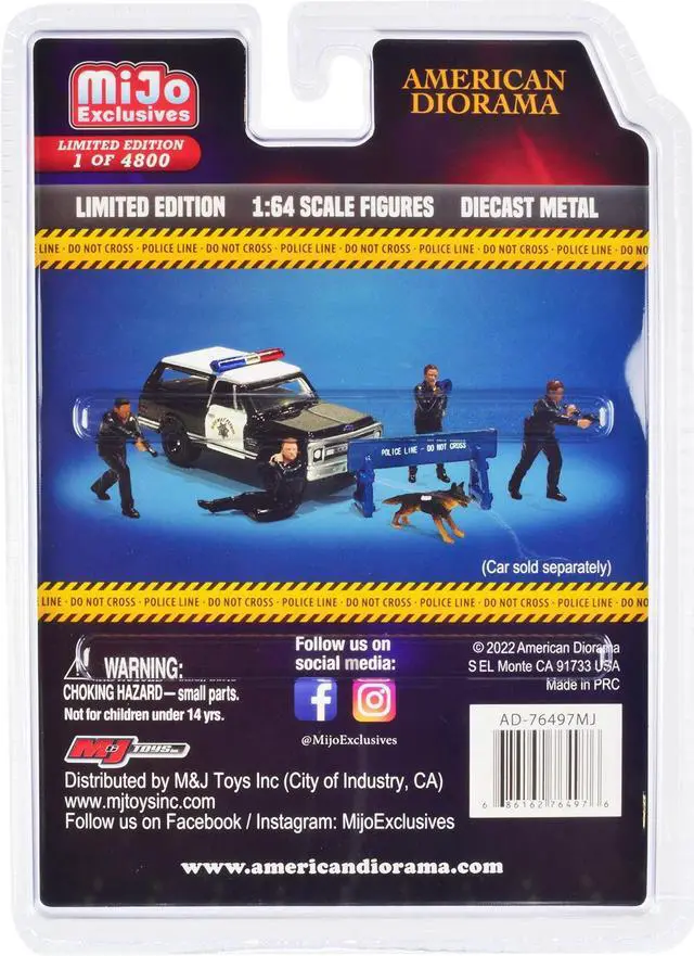 Alt view image 3 of 4 - "Police Line 2" 6 piece Diecast Set (4 Police Figures 1 Dog Figure and 1 Accessory) Limited Edition to 4800 pieces Worldwide for 1/64 Scale Models by American Diorama
