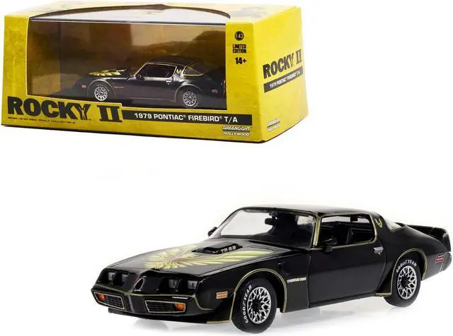 Alt view image 4 of 7 - 1979 Pontiac Firebird T/A Trans Am Black with Hood Phoenix "Rocky II (1979) Movie" 1/43 Diecast Model Car by Greenlight
