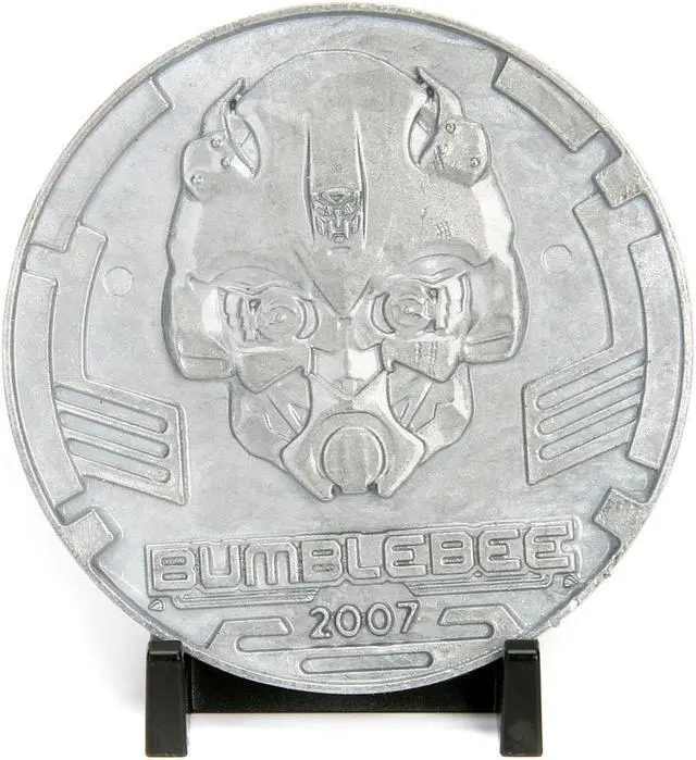 Alt view image 8 of 8 - 2006 Chevrolet Camaro Concept Yellow Bumblebee with Robot on Chassis and Collectible Metal Coin "Transformers" Movie 1/24 Diecast Model Car by Jada