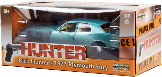 Alt view image 5 of 5 - 1977 Plymouth Fury Unrestored Turquoise Metallic (Sergeant Rick Hunter's) "Hunter" (1984-1991) TV Series "Hollywood Series" 1/24 Diecast Model Car by Greenlight