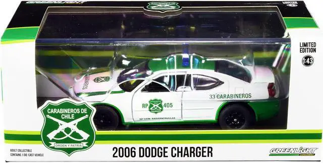 Alt view image 6 of 7 - 2006 Dodge Charger Police Car White and Green \Carabineros de Chile" 1/43 Diecast Model Car by Greenlight"