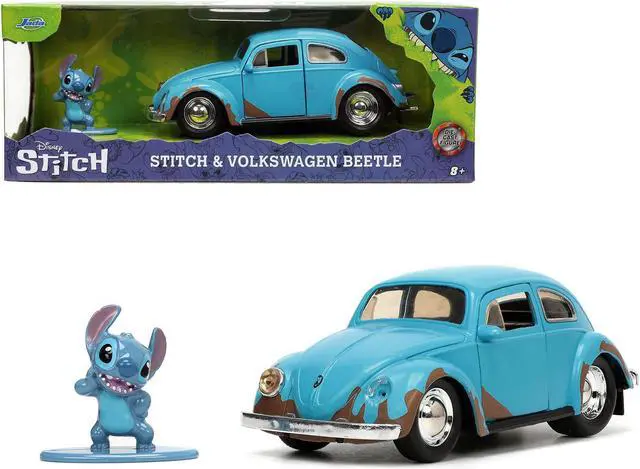 Alt view image 6 of 11 - Volkswagen Beetle Matt Blue (Weathered) and Stitch Diecast Figure "Lilo and Stitch" (2002) Movie "Hollywood Rides" Series 1/32 Diecast Model Car by Jada