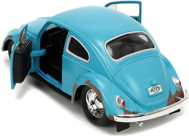 Alt view image 8 of 11 - Volkswagen Beetle Matt Blue (Weathered) and Stitch Diecast Figure "Lilo and Stitch" (2002) Movie "Hollywood Rides" Series 1/32 Diecast Model Car by Jada
