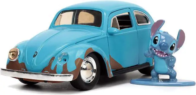 Alt view image 10 of 11 - Volkswagen Beetle Matt Blue (Weathered) and Stitch Diecast Figure "Lilo and Stitch" (2002) Movie "Hollywood Rides" Series 1/32 Diecast Model Car by Jada