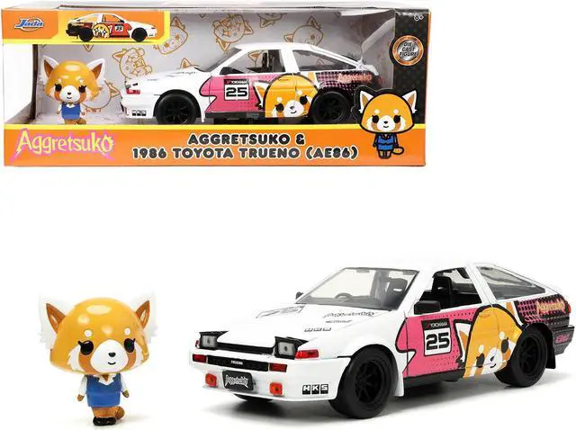 Alt view image 6 of 15 - 1986 Toyota Trueno (AE86) RHD (Right Hand Drive) #25 White with Graphics and Aggretsuko Diecast Figure "Aggretsuko" "Anime Hollywood Rides" Series 1/24 Diecast Model Car by Jada
