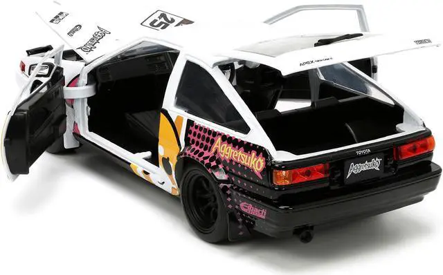 Alt view image 9 of 15 - 1986 Toyota Trueno (AE86) RHD (Right Hand Drive) #25 White with Graphics and Aggretsuko Diecast Figure "Aggretsuko" "Anime Hollywood Rides" Series 1/24 Diecast Model Car by Jada