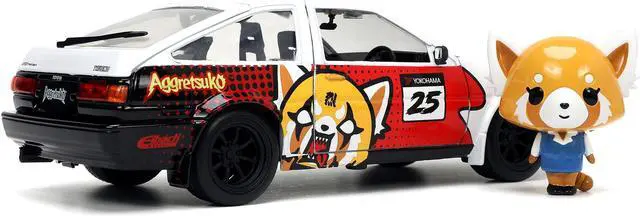 Alt view image 11 of 15 - 1986 Toyota Trueno (AE86) RHD (Right Hand Drive) #25 White with Graphics and Aggretsuko Diecast Figure "Aggretsuko" "Anime Hollywood Rides" Series 1/24 Diecast Model Car by Jada