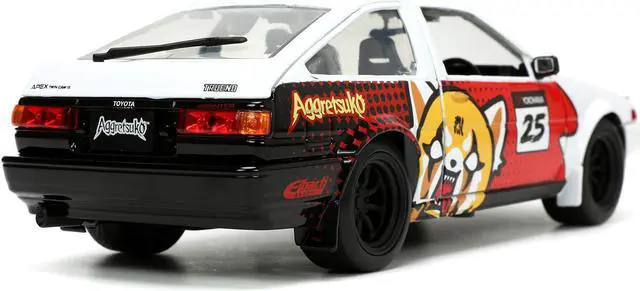Alt view image 10 of 15 - 1986 Toyota Trueno (AE86) RHD (Right Hand Drive) #25 White with Graphics and Aggretsuko Diecast Figure "Aggretsuko" "Anime Hollywood Rides" Series 1/24 Diecast Model Car by Jada