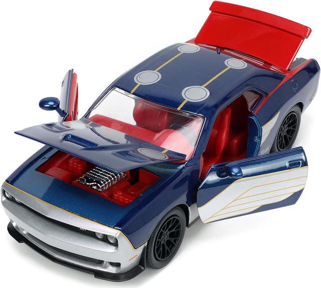 Alt view image 7 of 15 - 2015 Dodge Challenger SRT Hellcat Dark Blue with Graphics and Red Interior and Thor Diecast Figure "The Mighty Thor" "Marvel" Series 1/24 Diecast Model Car by Jada