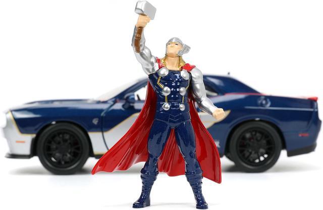 Alt view image 11 of 15 - 2015 Dodge Challenger SRT Hellcat Dark Blue with Graphics and Red Interior and Thor Diecast Figure "The Mighty Thor" "Marvel" Series 1/24 Diecast Model Car by Jada
