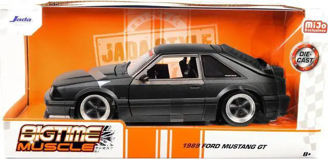 Alt view image 7 of 9 - 1989 Ford Mustang GT 5.0 Matt Black Metallic with Matt Black Hood "Bigtime Muscle" Series 1/24 Series Diecast Model Car by Jada
