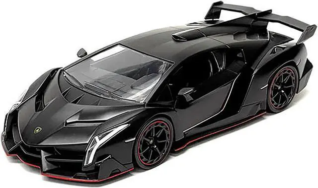 Alt view image 4 of 5 - Lamborghini Veneno Matt Black "Hyper-Spec" Series 1/24 Diecast Model Car by Jada