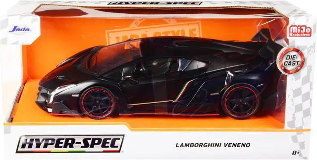Alt view image 5 of 5 - Lamborghini Veneno Matt Black "Hyper-Spec" Series 1/24 Diecast Model Car by Jada