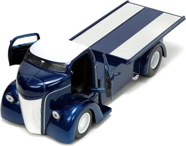 Alt view image 4 of 8 - 1947 Ford COE Flatbed Truck Dark Blue Metallic with White Top "The Famous Motor Cars" with Extra Wheels "Just Trucks" Series 1/24 Diecast Model by Jada