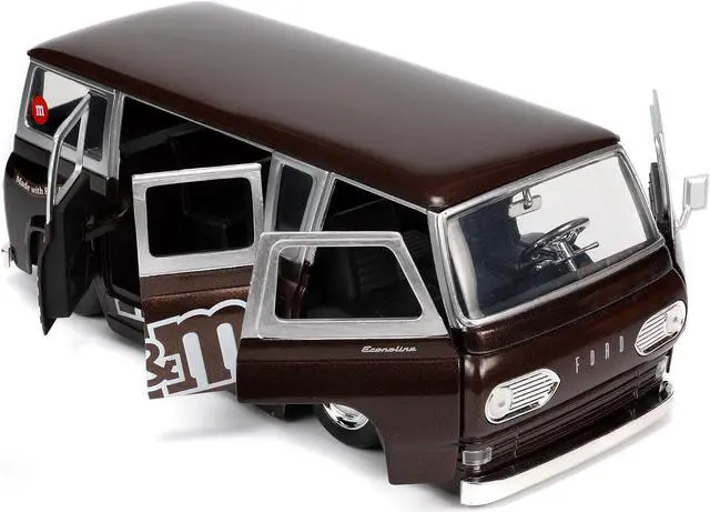 Alt view image 4 of 8 - 1965 Ford Econoline Bus Brown Metallic and Silver with Red M&M's Diecast Figurine "Hollywood Rides" Series 1/24 Diecast Model Car by Jada