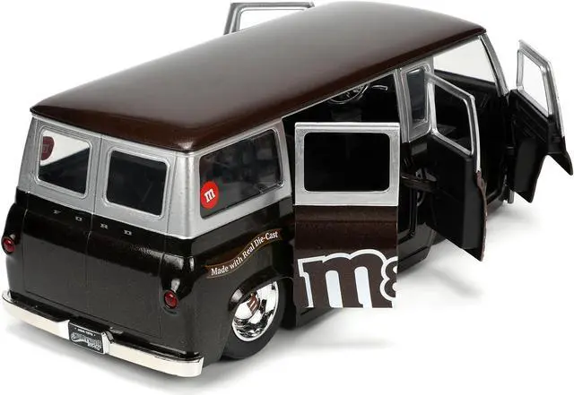 Alt view image 5 of 8 - 1965 Ford Econoline Bus Brown Metallic and Silver with Red M&M's Diecast Figurine "Hollywood Rides" Series 1/24 Diecast Model Car by Jada