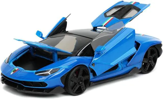 Alt view image 4 of 7 - Lamborghini Centenario Blue with Black Top with Stripes \Hyper-Spec\ Series 1/24 Diecast Model Car by Jada"""