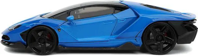Alt view image 5 of 7 - Lamborghini Centenario Blue with Black Top with Stripes \Hyper-Spec\ Series 1/24 Diecast Model Car by Jada"""