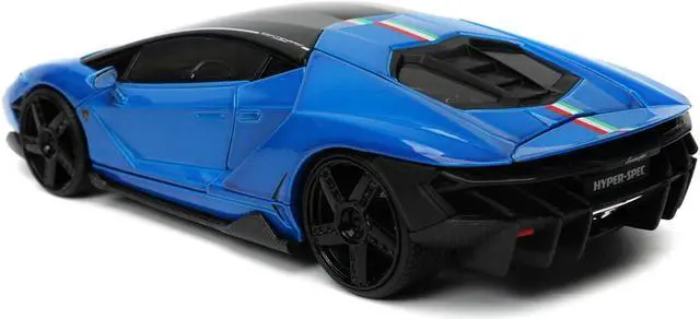 Alt view image 6 of 7 - Lamborghini Centenario Blue with Black Top with Stripes \Hyper-Spec\ Series 1/24 Diecast Model Car by Jada"""
