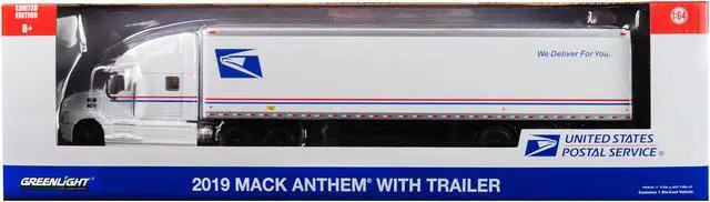 Alt view image 5 of 5 - 2019 Mack Anthem 18 Wheeler Tractor-Trailer "USPS" (United States Postal Service) "We Deliver For You" 1/64 Diecast Model by Greenlight